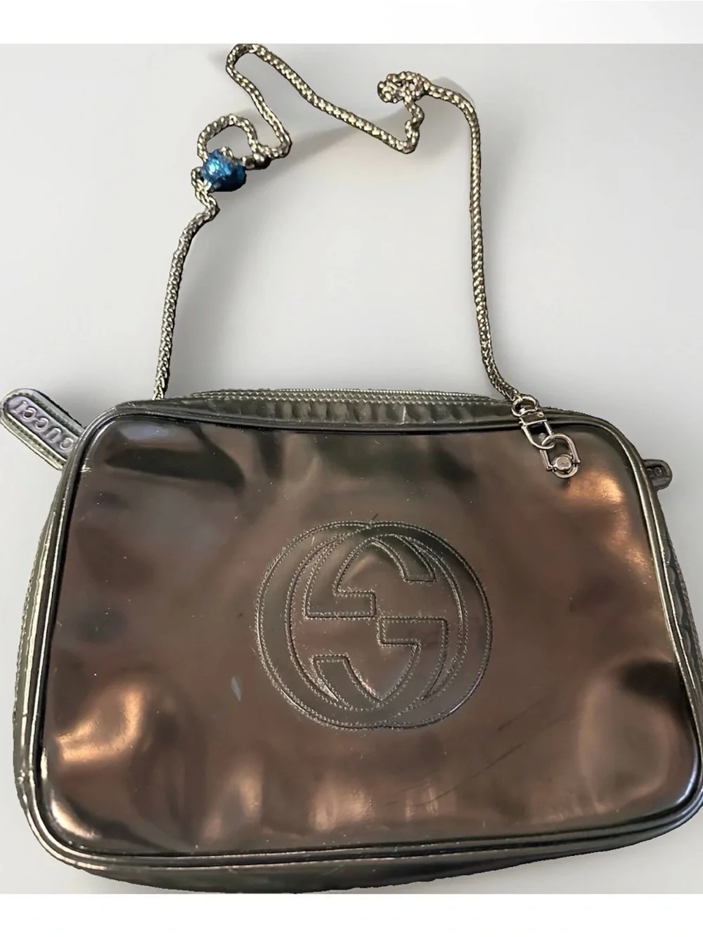 Gucci Black Patent Leather Wristlet/Crossbody Bag